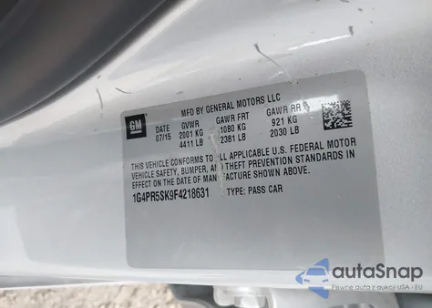 2015 Buick Verano Convenience Group from USA, damaged, VIN 1G4PR5SK9F4218631